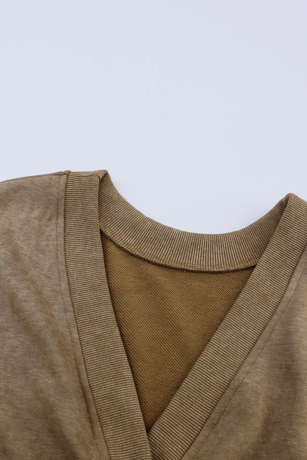 Khaki Exposed Seam Twist Open Back Oversized Sweatshirt-Tops-MomFashion