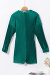 Sea Green Ribbed Long Sleeve Button Front Romper-Bottoms-MomFashion