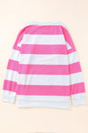 Pink Striped Side Slit Plus Size Sweatshirt-Plus Size-MomFashion