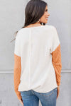 Orange Long Sleeve Colorblock Chest Pocket Textured Knit Top-Tops-MomFashion