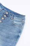 Sky Blue High Waist Buttoned Distressed Flared Jeans-Bottoms-MomFashion