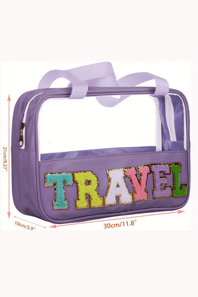 Purple TRAVEL Chenille Letter Clear PVC Makeup Bag-Accessories-MomFashion