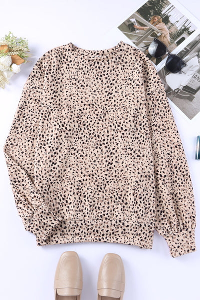 Leopard Boyfriend Crew Neck Leopard Sweatshirt-Tops-MomFashion