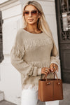 Khaki Boho Tasseled Knitted Sweater-Tops-MomFashion