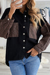 Black Contrast Leopard Denim Jacket-Outerwear-MomFashion