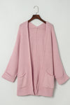 Pink Oversized Fold Over Sleeve Sweater Cardigan-Tops-MomFashion