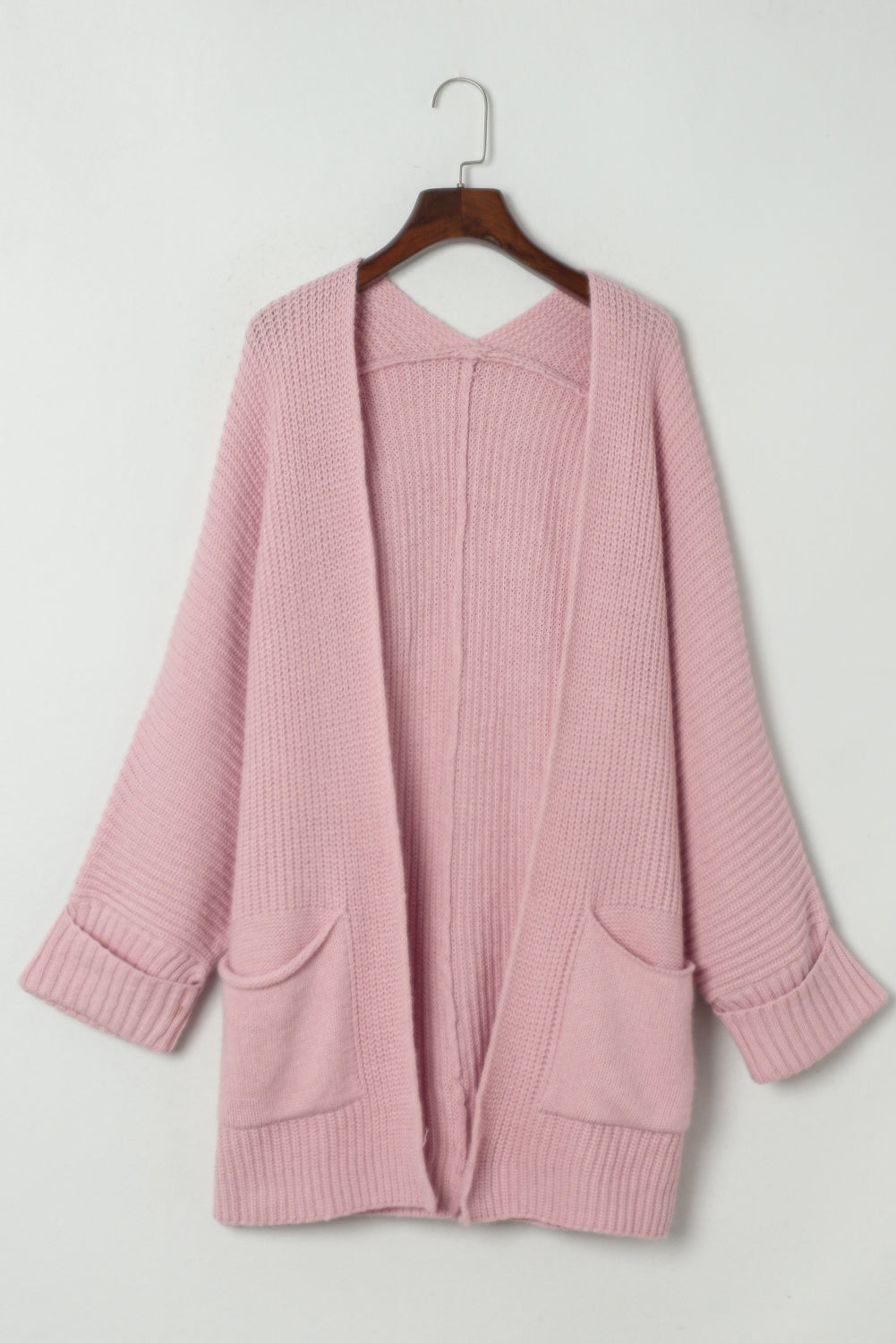 Pink Oversized Fold Over Sleeve Sweater Cardigan-Tops-MomFashion