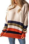 White Buttoned Shoulder Drop Shoulder Striped Sweater-Tops-MomFashion