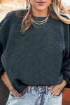 Dark Grey Ribbed Corded Oversized Sweatshirt-Tops-MomFashion