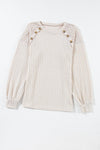 Parchment Contrast Lace Raglan Sleeve Buttoned Ribbed Top-Tops-MomFashion