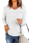 Striped V Neck Long Sleeve Top-Tops-MomFashion