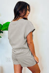 Gray 2pcs Solid Textured Drawstring Shorts Set-Loungewear-MomFashion