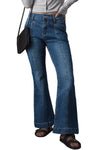 Blue High Waist Seam Stitching Pocket Flare Jeans-Bottoms-MomFashion