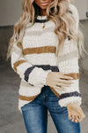 Striped Popcorn Knit Sweater-Tops-MomFashion