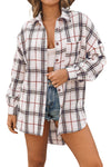 White Oversized Plaid Pattern Shacket with Slits-Outerwear-MomFashion