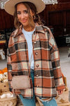 Orange Plaid Print Buttoned Shirt Jacket-Outerwear-MomFashion