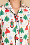 White Printed Christmas Pattern Buttoned Two Piece Sleepwear-Loungewear-MomFashion