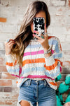 Striped Hollowed Knitted Loose Sweater-Tops-MomFashion