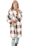 Brown Plaid Lapel Collar Long Open Front Coat-Outerwear-MomFashion