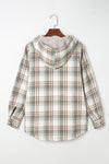 Gray Plaid Pattern Sherpa Lined Hooded Shacket-Outerwear-MomFashion