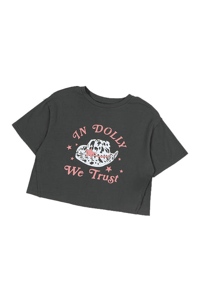 Gray WE TRUST IN DOLLY Western Fashion Graphic Tee-Graphic-MomFashion