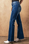 Sky Blue Medium Wash High Rise Flare Jeans-Bottoms-MomFashion