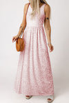 Pink Leopard Print Pocketed Sleeveless Maxi Dress-Dresses-MomFashion