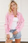 Pink Rivet Studded Pocketed Denim Jacket-Outerwear-MomFashion