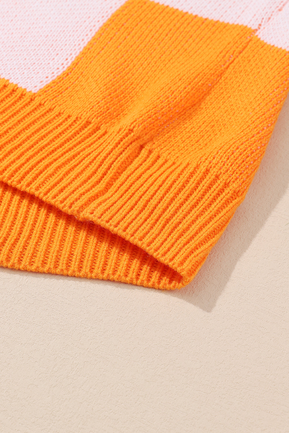 Orange Checkered Bishop Sleeve Sweater-Tops-MomFashion