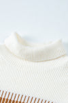 White Printed Patchwork Turtle Neck Knitted Sweater-Tops-MomFashion