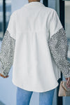 White Contrast Leopard Denim Jacket-Outerwear-MomFashion