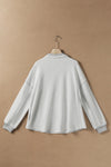 White Textured Side Pockets Buttoned Neckline Sweatshirt-Tops-MomFashion