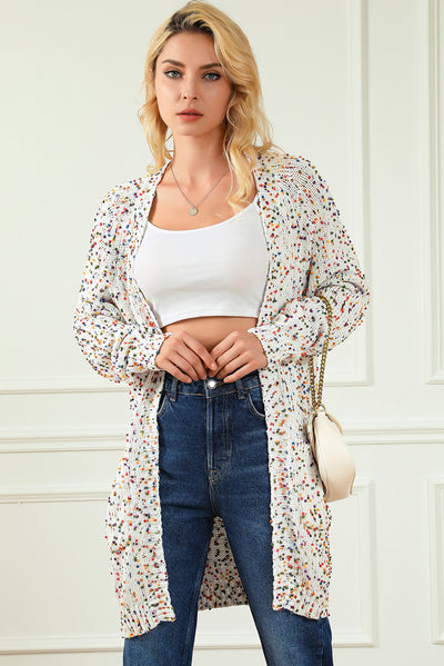 White Rainbow Popcorn Speckles Open Front Cardigan-Tops-MomFashion