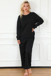 Black Ultra Loose Textured 2pcs Slouchy Outfit-Loungewear-MomFashion