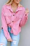 Pink Turn-Down Collar Pockets Shirt Jacket-Outerwear-MomFashion