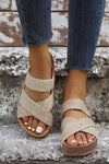 Beige Woven Cross Criss Hollowed Slip-On Slippers-Shoes & Bags-MomFashion