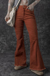 High Waist Raw Hem Flare Jeans-Bottoms-MomFashion