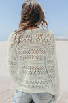 White Hollow Out Crochet V Neck Pullover Sweater-Swimwear-MomFashion