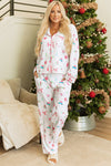 White Christmas Print Lapel Shirt and Pants Sleepwear-Loungewear & Sleepwear/Sleepwear-MomFashion