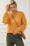 Ginger Cable Knit Hollow Out Drop Shoulder Sweater-Tops-MomFashion