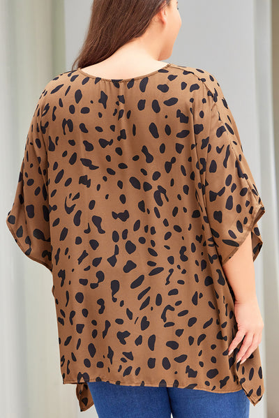 Plus Size Leopard Batwing Sleeve Tunic Top-Plus Size-MomFashion