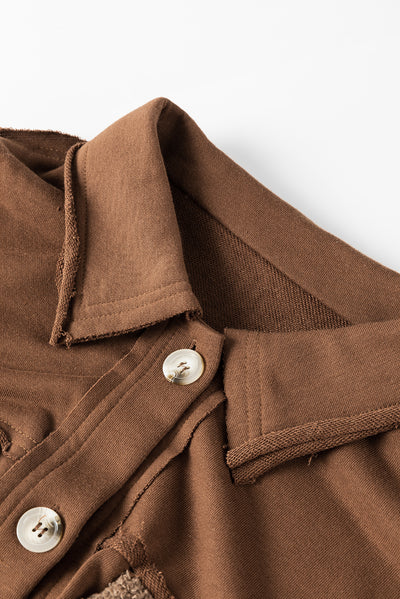 Chestnut Exposed Seam Elbow Patch Oversized Shacket-Outerwear-MomFashion