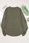 Green Solid Crew Neck Long Sleeve Long Sweatshirt-Tops-MomFashion