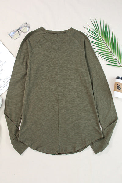 Green Solid Crew Neck Long Sleeve Long Sweatshirt-Tops-MomFashion