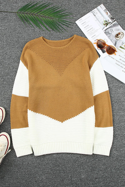 Two-Tone Chevron Pullover Sweater-Tops-MomFashion