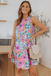 Multicolor Round Neck Sleeveless Floral Mini Dress-Dresses-MomFashion