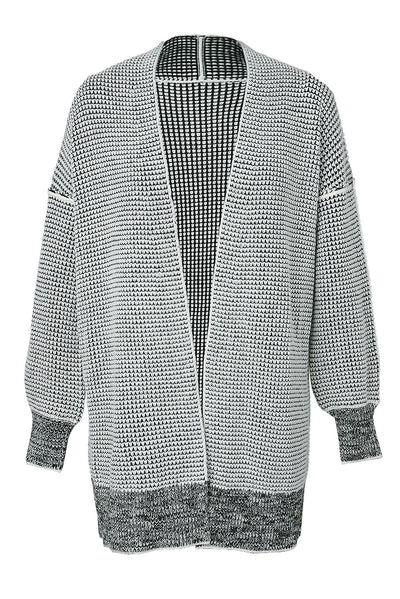 Gray Plaid Knitted Long Open Front Cardigan-Tops-MomFashion