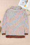 Brown Striped Turtleneck Loose Sweater-Tops-MomFashion