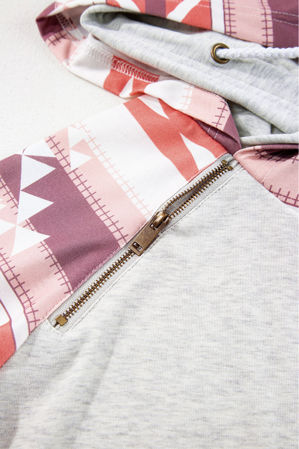 Western Aztec Print Patchwork Double Hood Hoodie-Tops-MomFashion