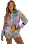 Multicolor Mixed Print Button Front Cuffed Sleeve Shirt-Tops-MomFashion